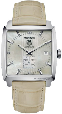 Tag Heuer Monaco Series Fashionable Diamond Mother-of-Pearl Cream Automatic Unisex Watch-WW2113.FC6215 Tag Heuer Monaco Series Fashionable Diamond Mother-of-Pearl Cream Automatic Unisex Watch-WW2113.FC6215