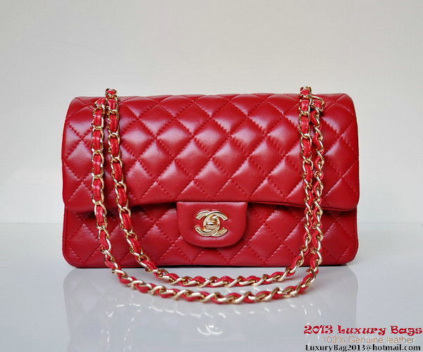 Chanel A01112 Classic Flap Bag Red Sheepskin Gold Chanel A01112 Classic Flap Bag Red Sheepskin Gold