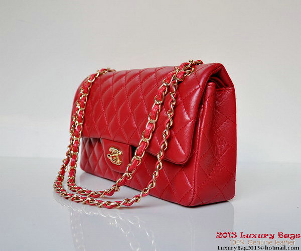 Chanel A01112 Classic Flap Bag Red Sheepskin Gold Chanel A01112 Classic Flap Bag Red Sheepskin Gold