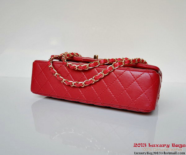 Chanel A01112 Classic Flap Bag Red Sheepskin Gold Chanel A01112 Classic Flap Bag Red Sheepskin Gold
