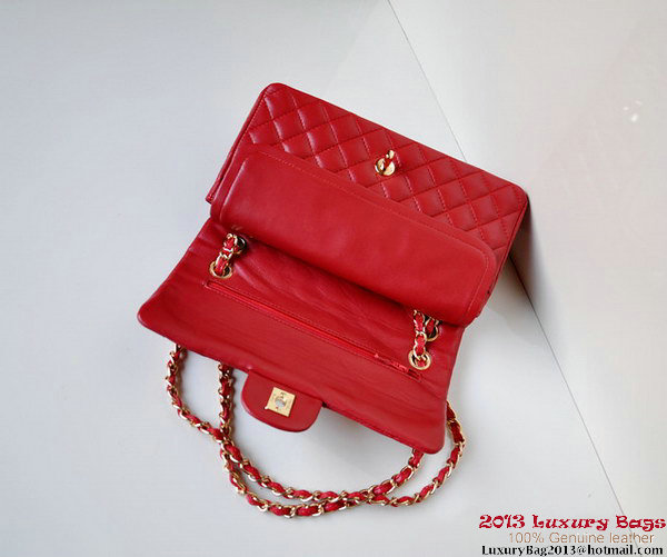 Chanel A01112 Classic Flap Bag Red Sheepskin Gold Chanel A01112 Classic Flap Bag Red Sheepskin Gold