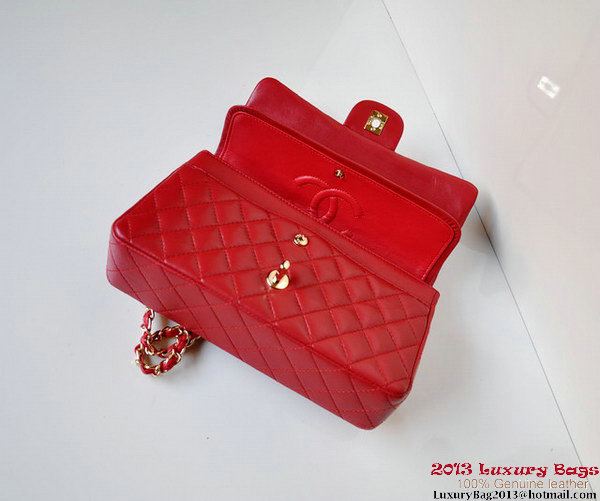 Chanel A01112 Classic Flap Bag Red Sheepskin Gold Chanel A01112 Classic Flap Bag Red Sheepskin Gold