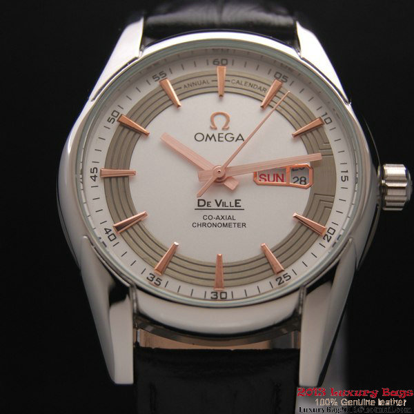 OMEGA DE VILLE HOUR VISION ANNUAL CALENDAR Steel on Black Leather Strap OM77102 OMEGA DE VILLE HOUR VISION ANNUAL CALENDAR Steel on Black Leather Strap OM77102