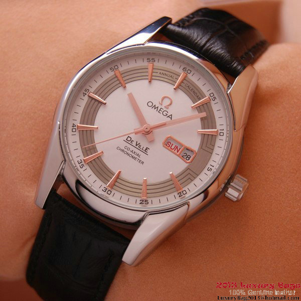 OMEGA DE VILLE HOUR VISION ANNUAL CALENDAR Steel on Black Leather Strap OM77102 OMEGA DE VILLE HOUR VISION ANNUAL CALENDAR Steel on Black Leather Strap OM77102