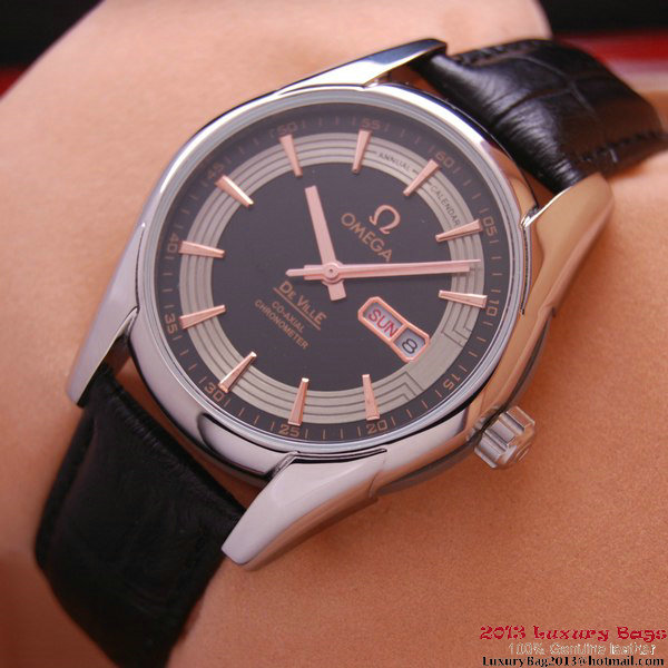 OMEGA DE VILLE HOUR VISION ANNUAL CALENDAR Steel on Black Leather Strap OM77106 OMEGA DE VILLE HOUR VISION ANNUAL CALENDAR Steel on Black Leather Strap OM77106
