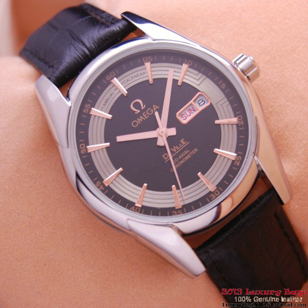 OMEGA DE VILLE HOUR VISION ANNUAL CALENDAR Steel on Black Leather Strap OM77106 OMEGA DE VILLE HOUR VISION ANNUAL CALENDAR Steel on Black Leather Strap OM77106