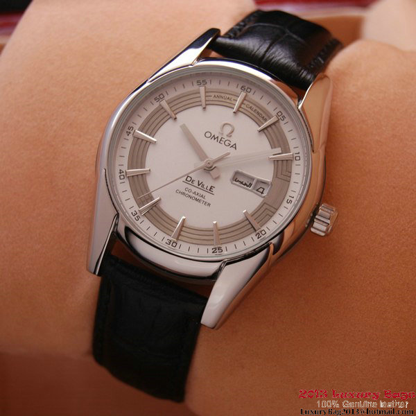 OMEGA DE VILLE HOUR VISION ANNUAL CALENDAR Steel on Black Leather Strap OM77108 OMEGA DE VILLE HOUR VISION ANNUAL CALENDAR Steel on Black Leather Strap OM77108