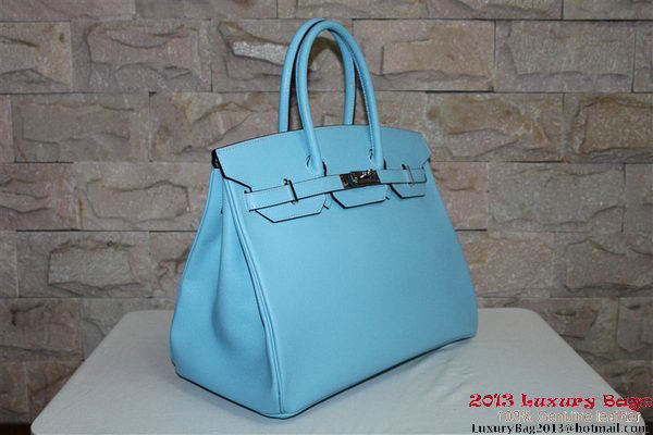 Hermes Birkin 35CM Tote Bag Light Blue Palm Pattern Leather H6089 Silver Hermes Birkin 35CM Tote Bag Light Blue Palm Pattern Leather H6089 Silver