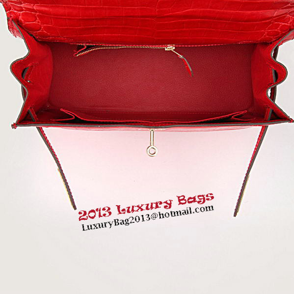 Hermes Kelly 32cm Shoulder Bags Red Iridescent Croco Leather Gold Hermes Kelly 32cm Shoulder Bags Red Iridescent Croco Leather Gold
