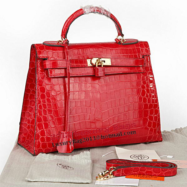 Hermes Kelly 32cm Shoulder Bags Red Iridescent Croco Leather Gold Hermes Kelly 32cm Shoulder Bags Red Iridescent Croco Leather Gold