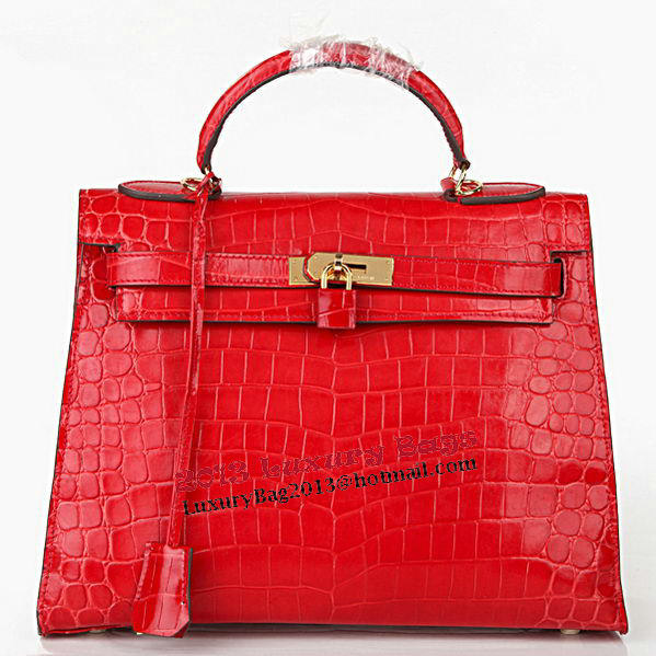 Hermes Kelly 32cm Shoulder Bags Red Iridescent Croco Leather Gold Hermes Kelly 32cm Shoulder Bags Red Iridescent Croco Leather Gold