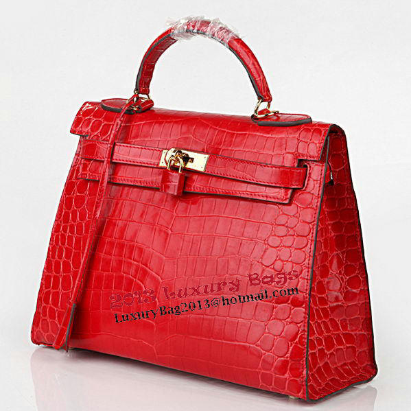 Hermes Kelly 32cm Shoulder Bags Red Iridescent Croco Leather Gold Hermes Kelly 32cm Shoulder Bags Red Iridescent Croco Leather Gold