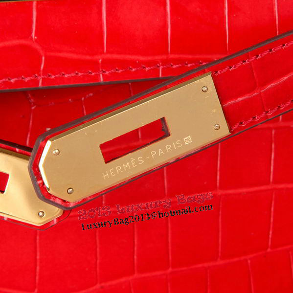 Hermes Kelly 32cm Shoulder Bags Red Iridescent Croco Leather Gold Hermes Kelly 32cm Shoulder Bags Red Iridescent Croco Leather Gold