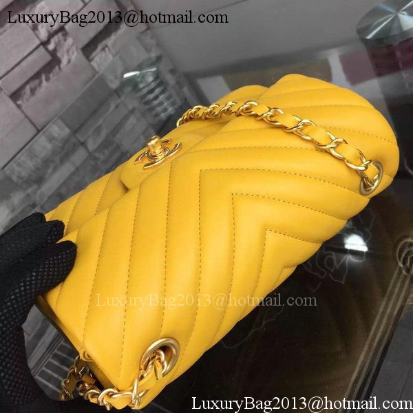 Chanel mini Classic Flap Bag Yellow Original Sheepskin Chevron Leather CHA5500 Gold Chanel mini Classic Flap Bag Yellow Original Sheepskin Chevron Leather CHA5500 Gold