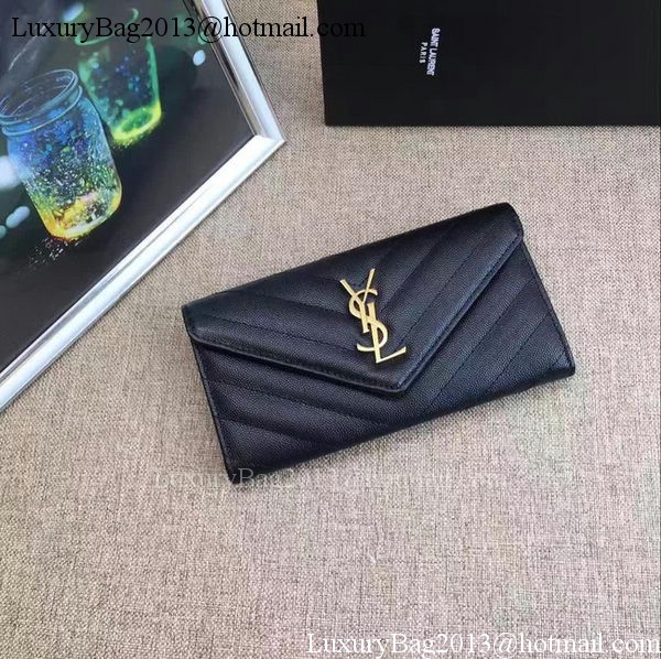 Yves Saint Laurent Monogramme Calfskin Leather Flap Wallet Y38202 Black Yves Saint Laurent Monogramme Calfskin Leather Flap Wallet Y38202 Black