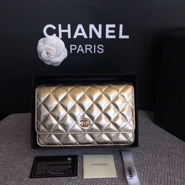 Chanel WOC Flap Bag Original Sheepskin Leather 33814A Glod Chanel WOC Flap Bag Original Sheepskin Leather 33814A Glod