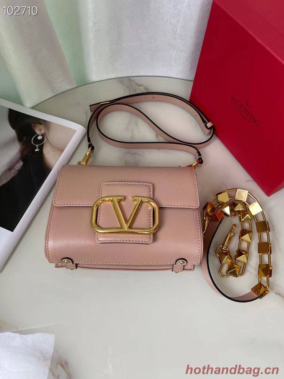 VALENTINO GARAVANI Stud Sign Grained Calfskin Shoulder Bag V0196 pink VALENTINO GARAVANI Stud Sign Grained Calfskin Shoulder Bag V0196 pink