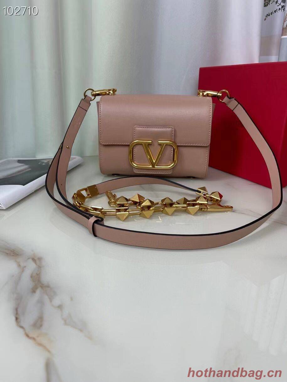 VALENTINO GARAVANI Stud Sign Grained Calfskin Shoulder Bag V0196 pink VALENTINO GARAVANI Stud Sign Grained Calfskin Shoulder Bag V0196 pink