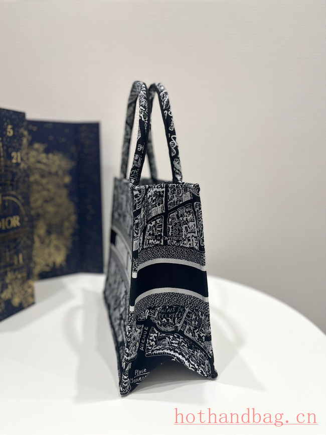 MEDIUM DIOR BOOK TOTE Black and White Plan de Paris Embroidery M1296ZOMP MEDIUM DIOR BOOK TOTE Black and White Plan de Paris Embroidery M1296ZOMP
