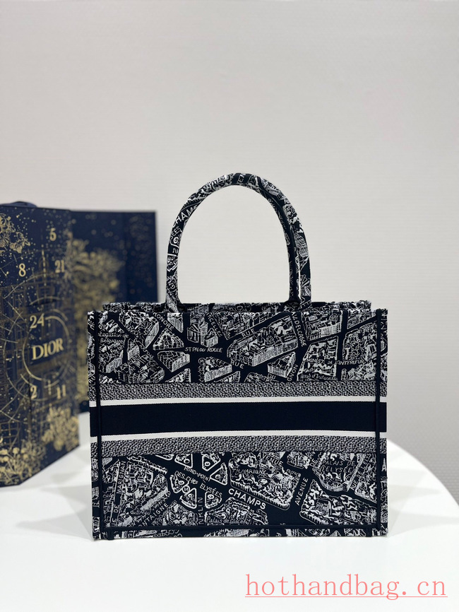 MEDIUM DIOR BOOK TOTE Black and White Plan de Paris Embroidery M1296ZOMP MEDIUM DIOR BOOK TOTE Black and White Plan de Paris Embroidery M1296ZOMP