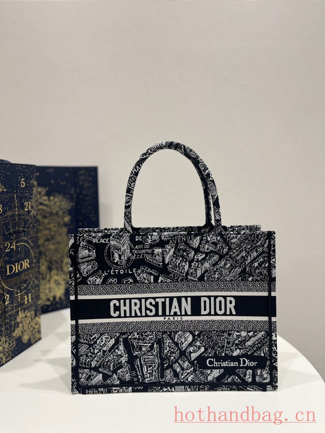 MEDIUM DIOR BOOK TOTE Black and White Plan de Paris Embroidery M1296ZOMP MEDIUM DIOR BOOK TOTE Black and White Plan de Paris Embroidery M1296ZOMP
