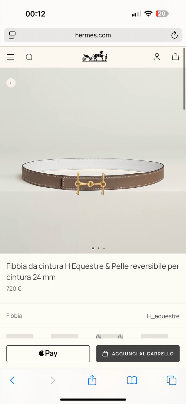 Hermes Swift & Epsom calfskin double-sided leather belt 65985