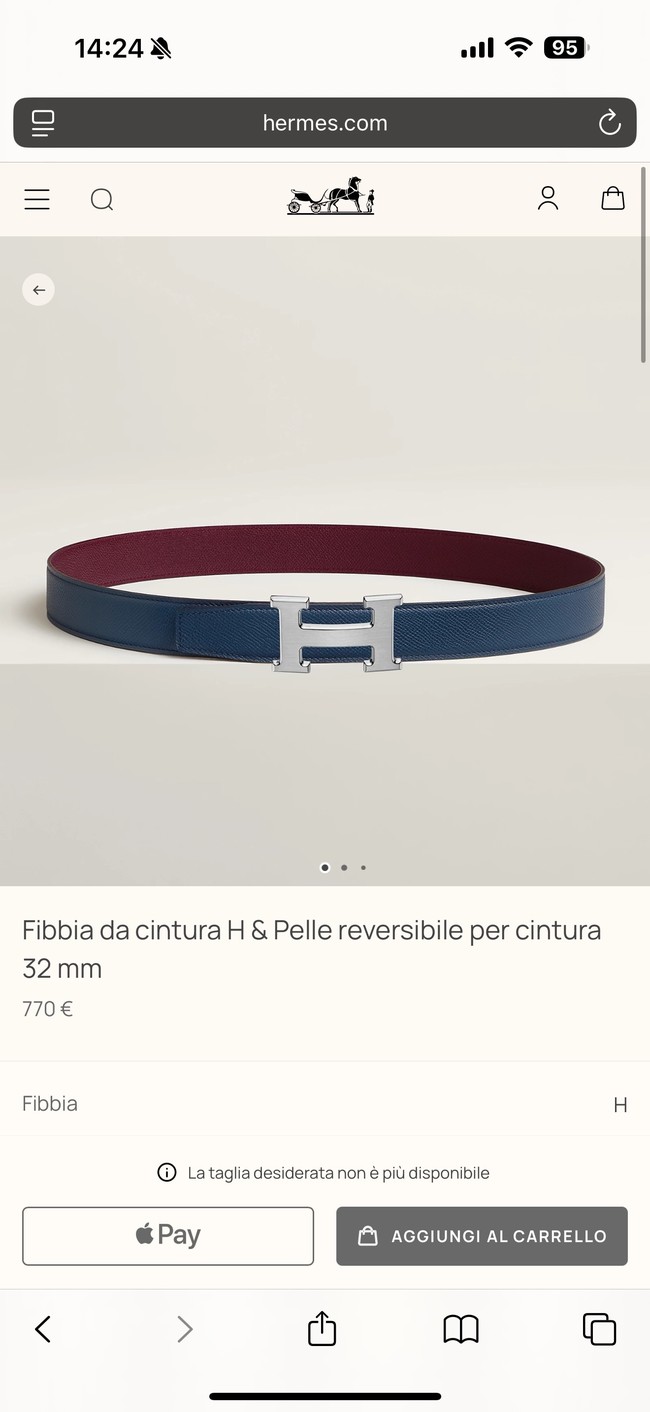 Hermes Epsom calfskin double-sided leather belt 66000