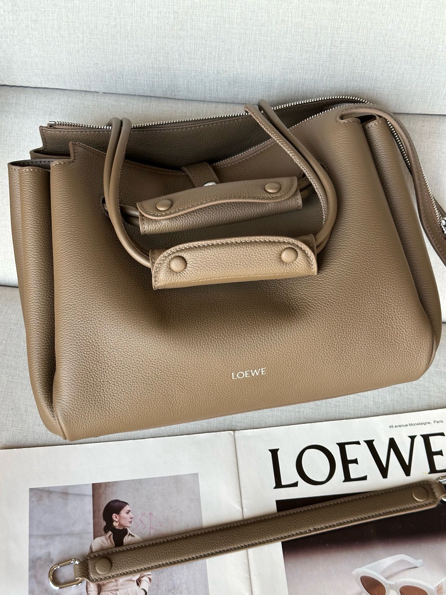 Loewe Madrid Original Leather Anagram Pebble Bag LE0255 Gray