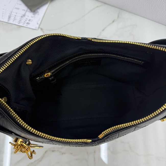 Small Dior Voyage Bag Black Flat Macrocannage Grained Calfskin M2845UJ