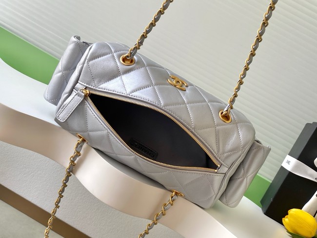 CHANEL Small Bowling Bag Lambskin AS5791 Silver