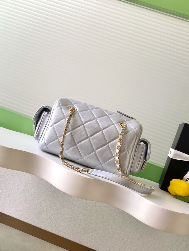 CHANEL Small Bowling Bag Lambskin AS5792 Silver