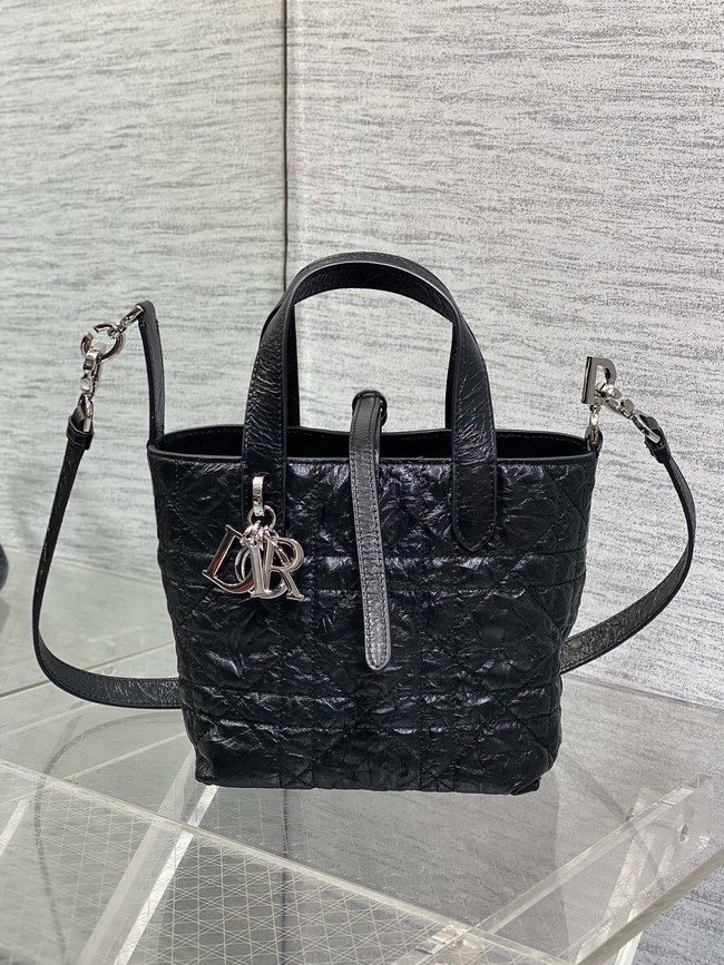 Dior Toujours Vertical Nano Tote Bag Macrocannage Calfskin S6100O black & Silver