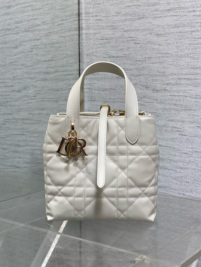 Dior Toujours Vertical Nano Tote Bag Macrocannage Calfskin S6100O white