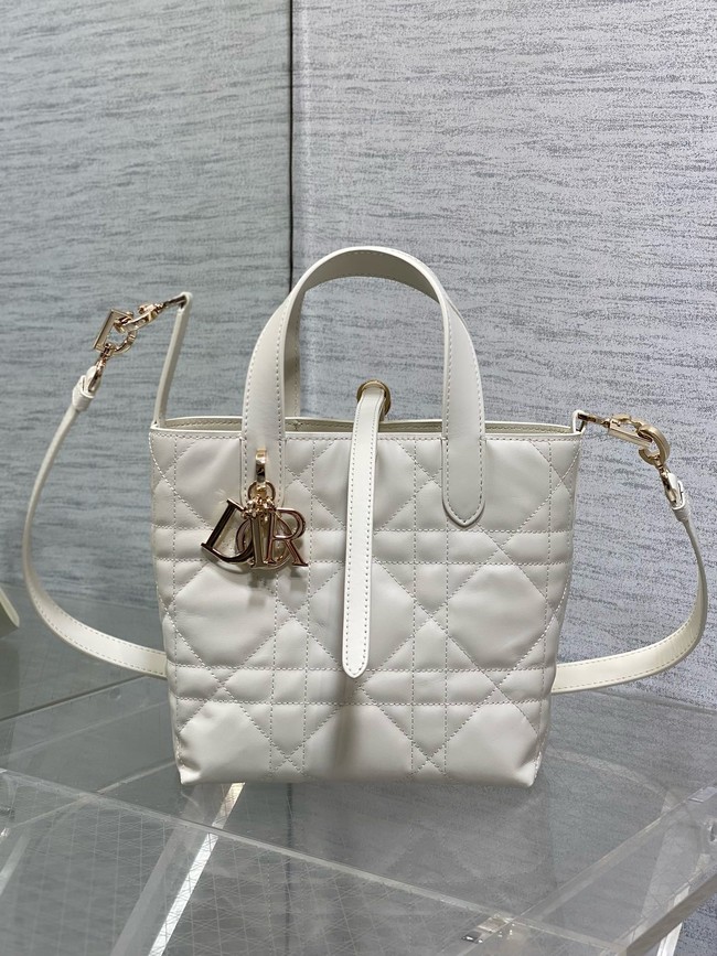 Dior Toujours Vertical Nano Tote Bag Macrocannage Calfskin S6100O white