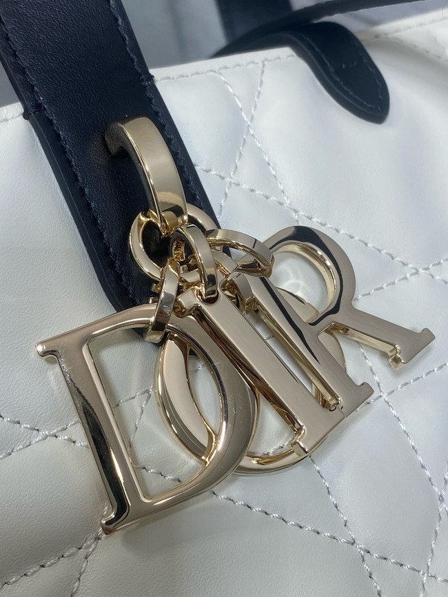 Dior Toujours Vertical Nano Tote Bag Macrocannage Calfskin S6100O white&black 