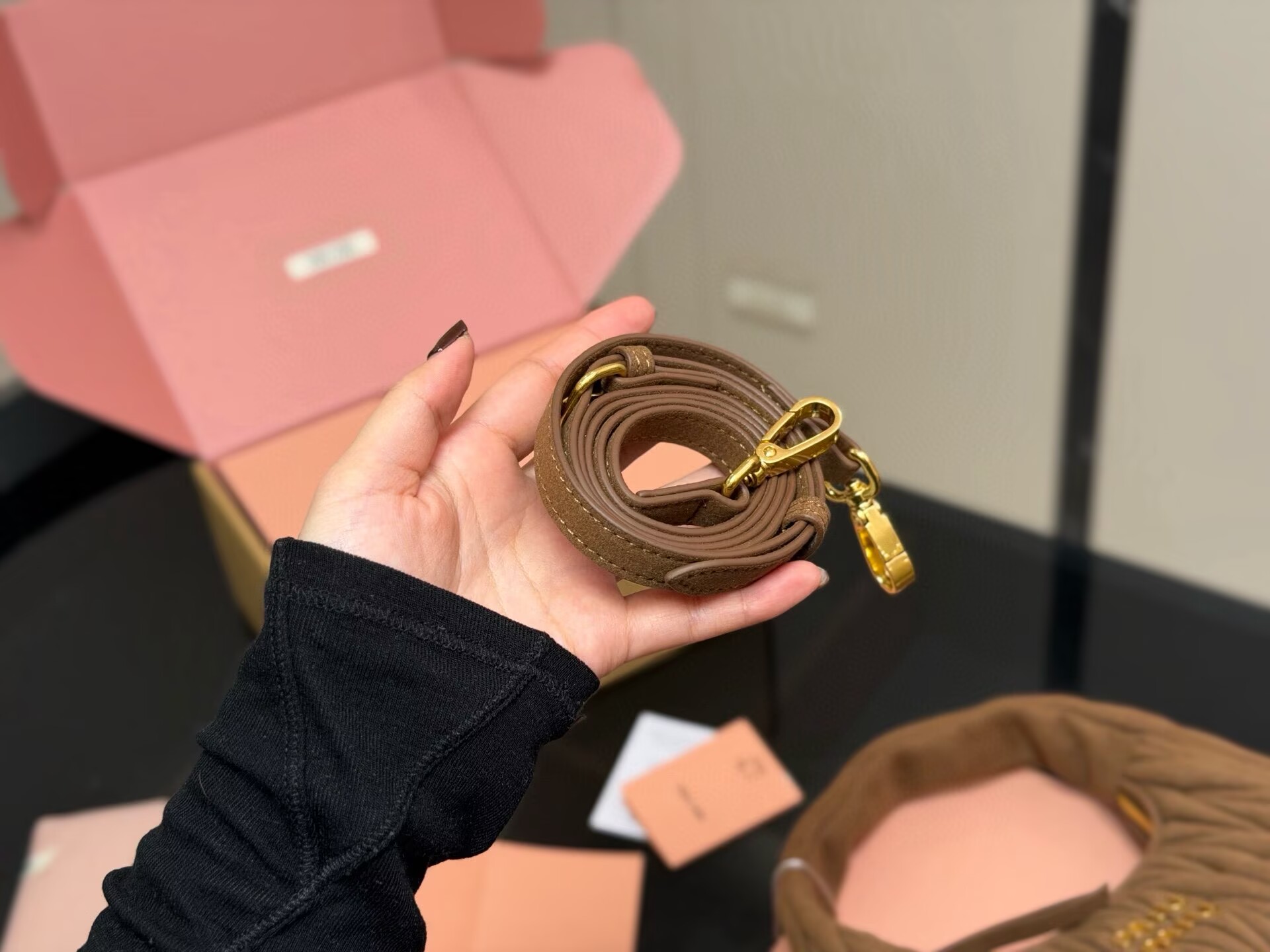 Miu Miu Women Wander Matelasse Suede Top Handle Bag MM63201 Dark Brown