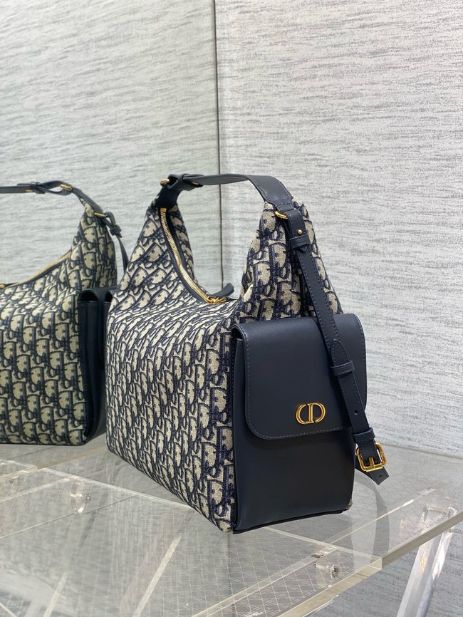 Large D-Dream Bag Blue Dior Oblique Jacquard and Smooth Calfskin M6322U