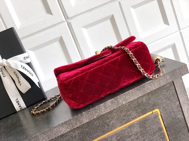 Chanel small Classic Handbag velvet AS1787 red