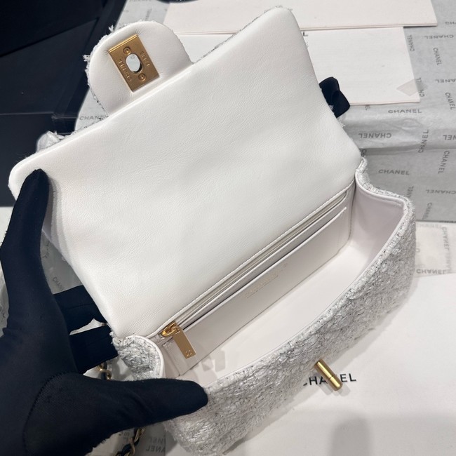 CHANEL Mini Flap Bag with Top Handle AS5875 White & Black