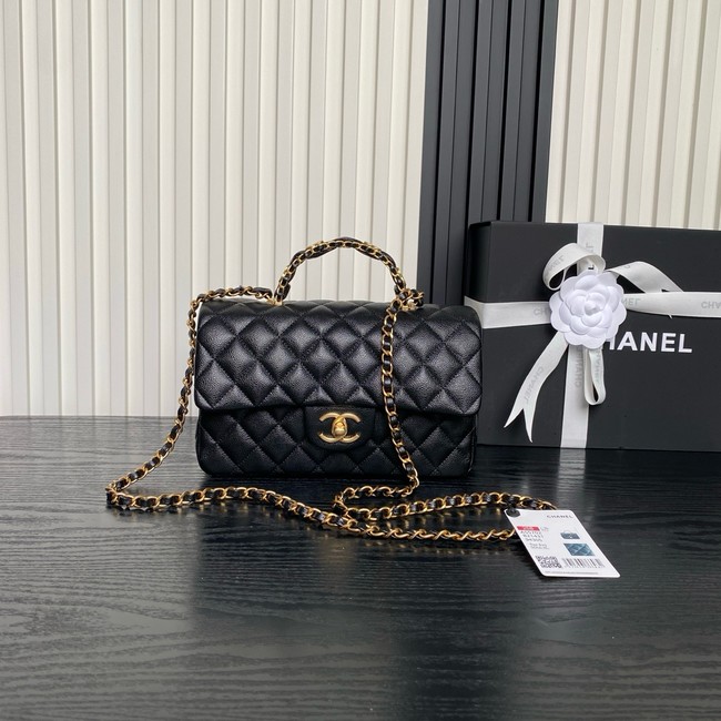 CHANEL Mini Flap Bag with Top Handle AS5702 black&gold Metal