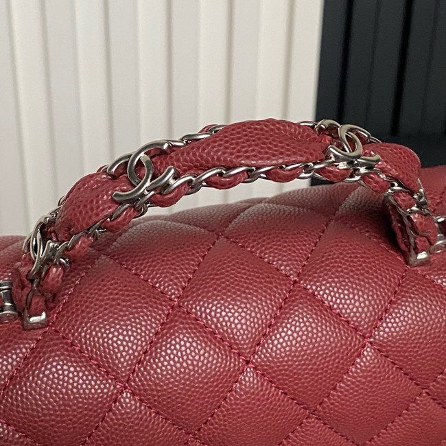 CHANEL Mini Flap Bag with Top Handle AS5702 red&Silver Metal