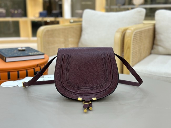 Chloe Grained Calfskin MARCIE saddle bag 31054 burgundy