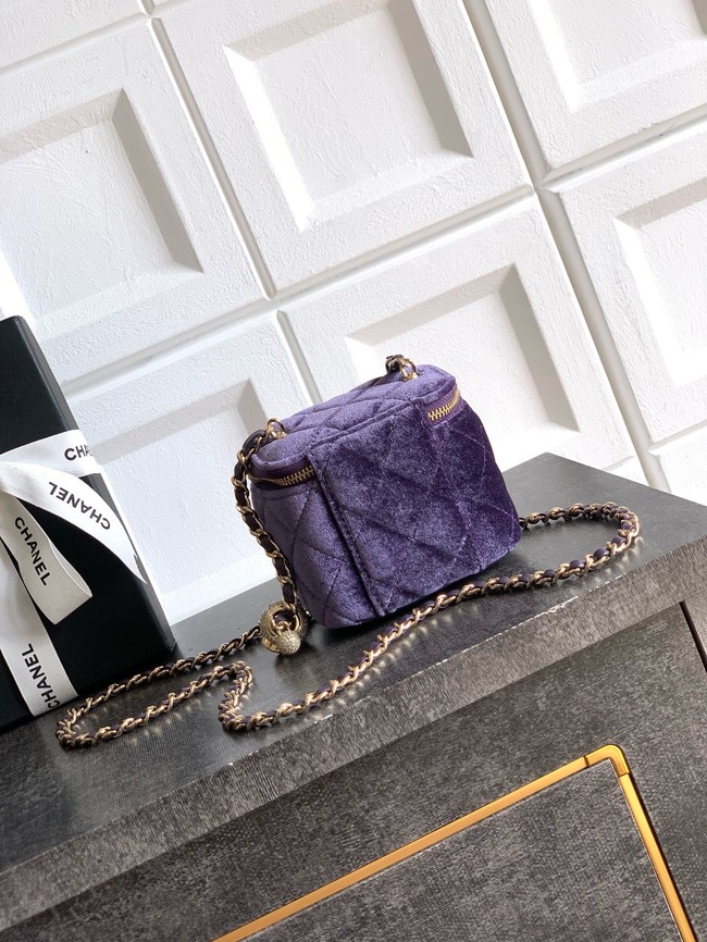 CHANEL velvet Small Vanity with Chain AP3941 Purple