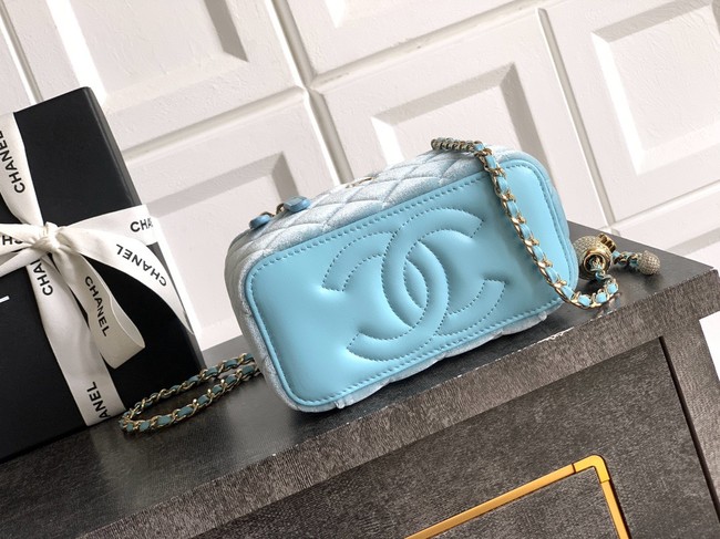 CHANEL velvet Vanity with Chain AP3940 light blue