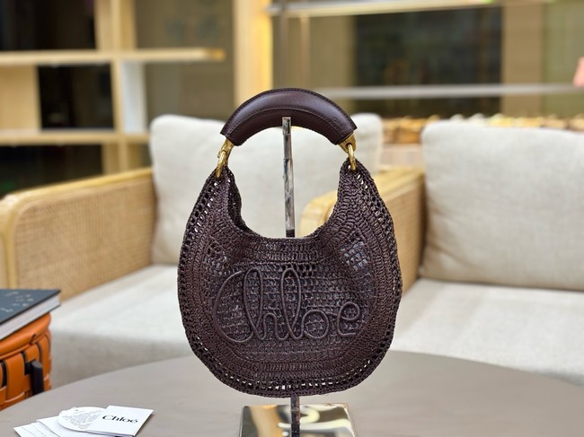 Chloe SUMMER straw and leather tote bag 1668 dark brown