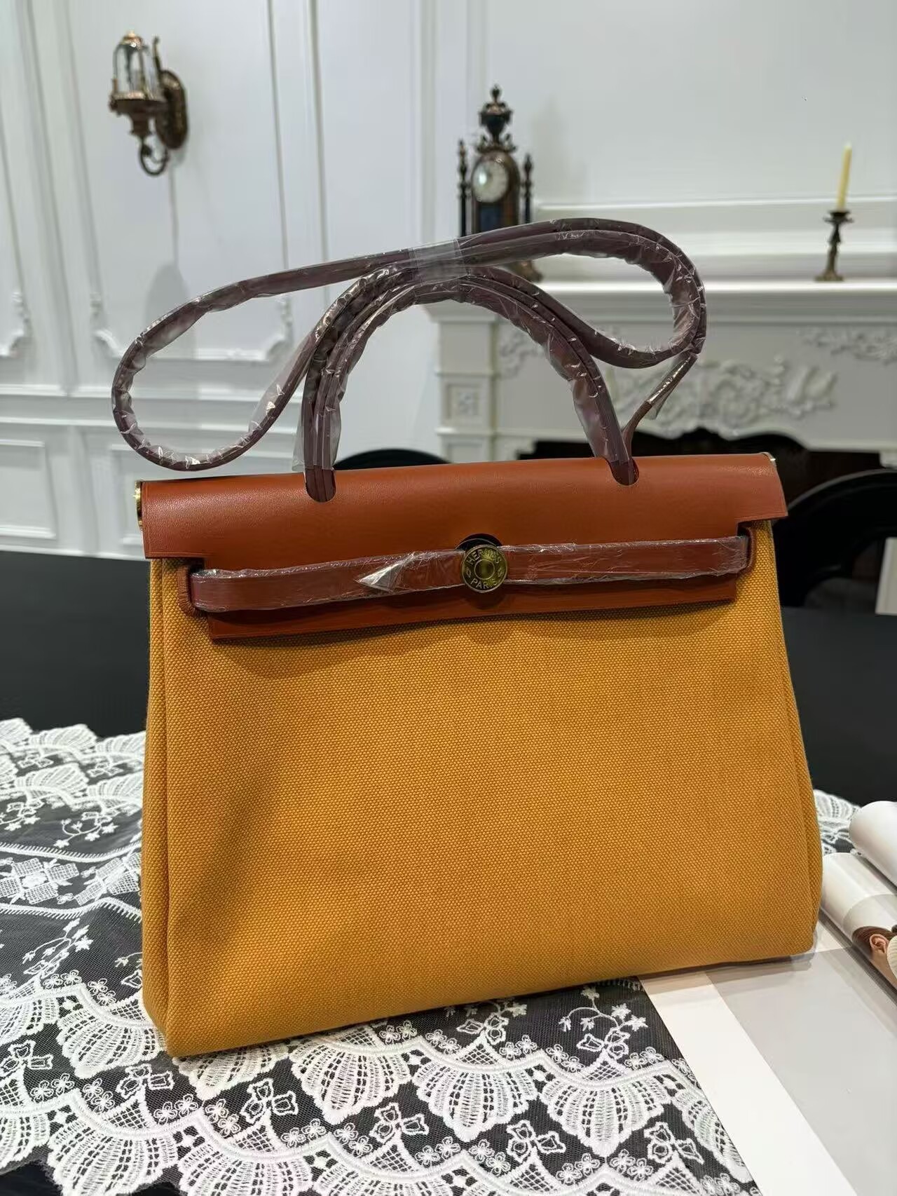 Hermes Herbag 31CM Original Canvas Leather & Calfskin 45987 Brown