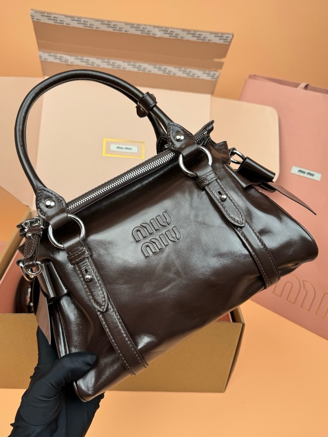 MIU MIU Original Leather Top Handle Bag 3598 dark brown