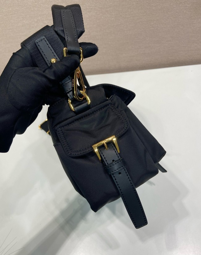 Prada Route medium leather tote bag Re-Nylon 1BD394 black