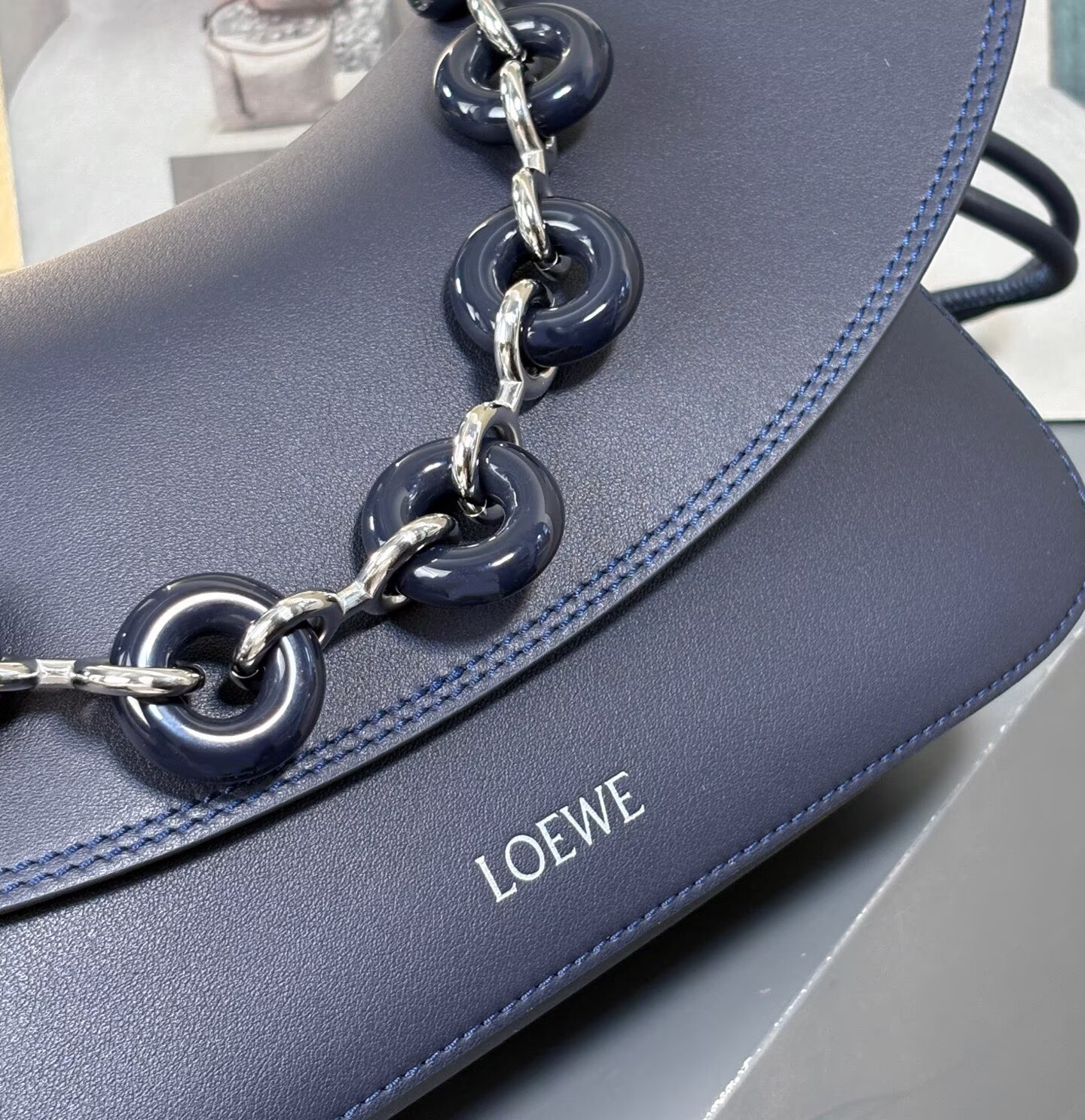 Loewe Ola Original Leather Fashion Handbag L53012 Navy