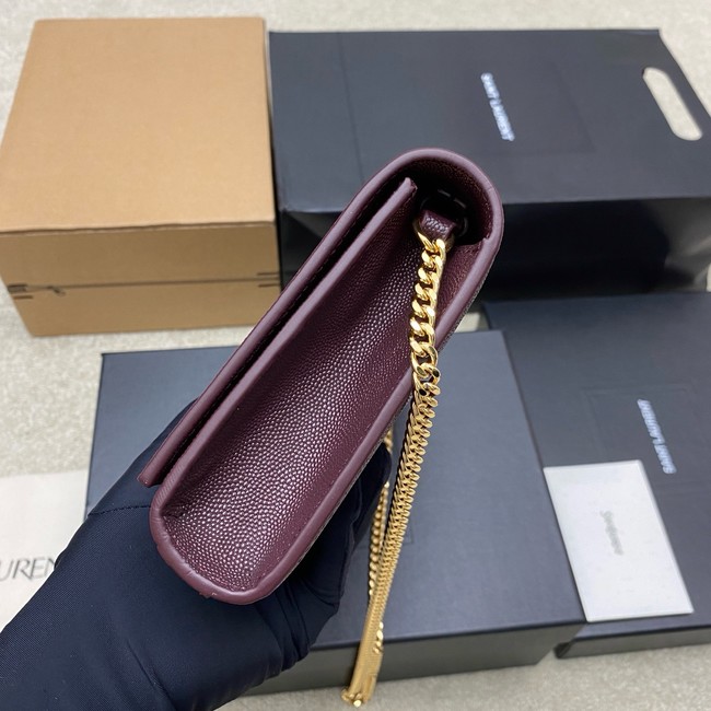 SAINT LAURENT KATE clutch in grain de poudre leather 851921 ROUGE CABERNET